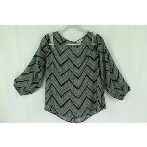 Lily White Cold Shoulder Blouse Top Black White Chevron Flowy Womens Large